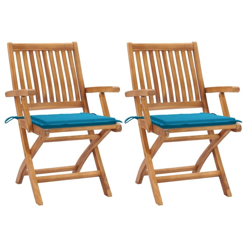 Chaises de jardin lot de 2 et coussins bleu Bois de teck massif 550248550248