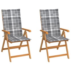 Chaises de jardin lot de 2 et coussins à carreaux gris Teck 550258550258