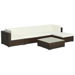 Salon de jardin 6 pcs avec coussins Résine tressée Marron 550294550294
