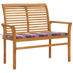 Banc de jardin avec coussin à carreaux rouge 112 cm Teck massif 550301550301