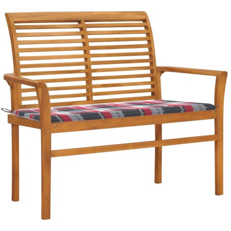 Banc de jardin avec coussin à carreaux rouge 112 cm Teck massif 550301550301