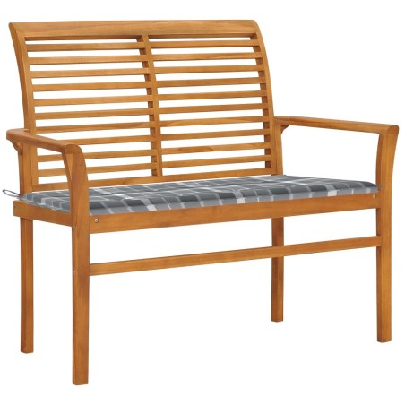 Banc de jardin avec coussin à carreaux gris 112 cm Teck massif 550309550309