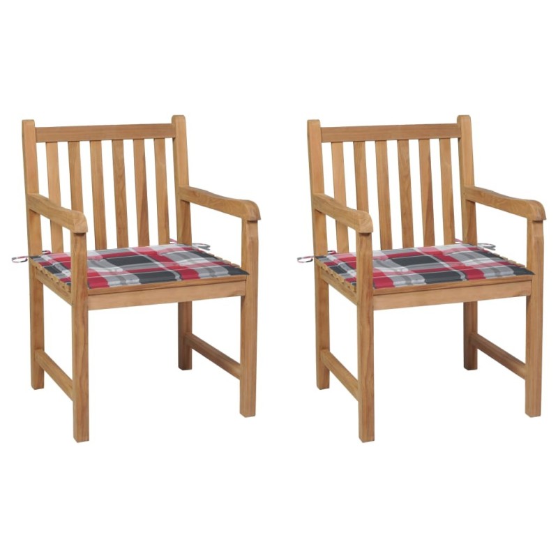 Chaises de jardin lot de 2 avec coussins à carreaux rouges Teck 550322550322