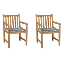 Chaises de jardin lot de 2 avec coussins à carreaux gris Teck 550323550323