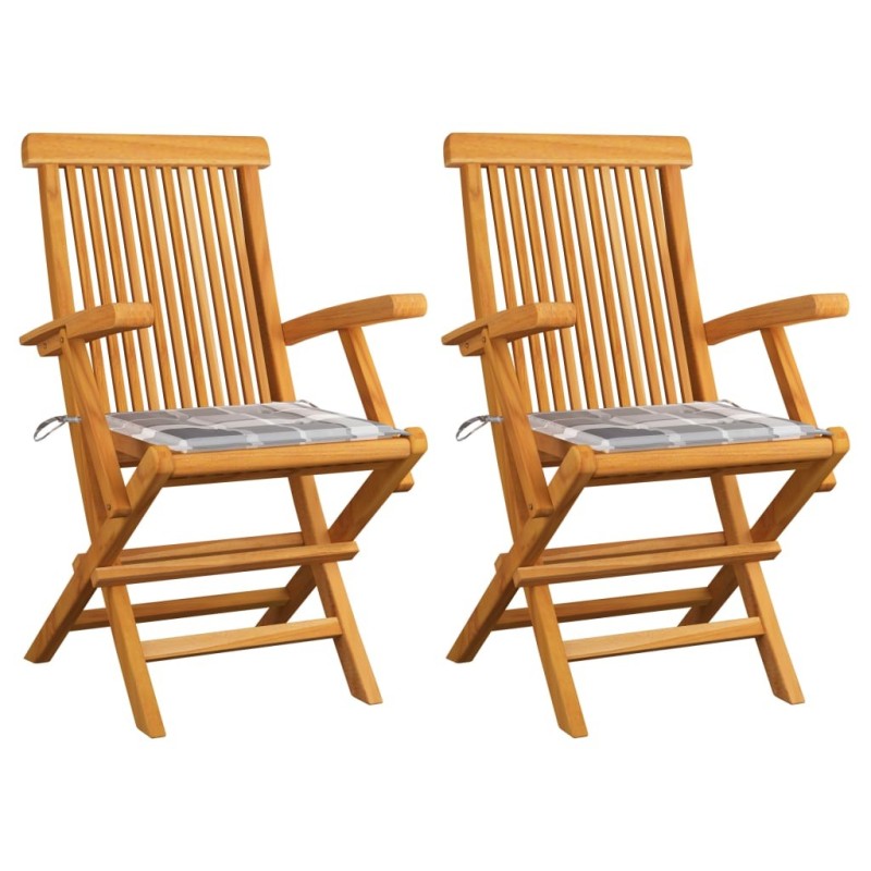 Chaises de jardin lot de 2 avec coussins à carreaux gris Teck 550327550327