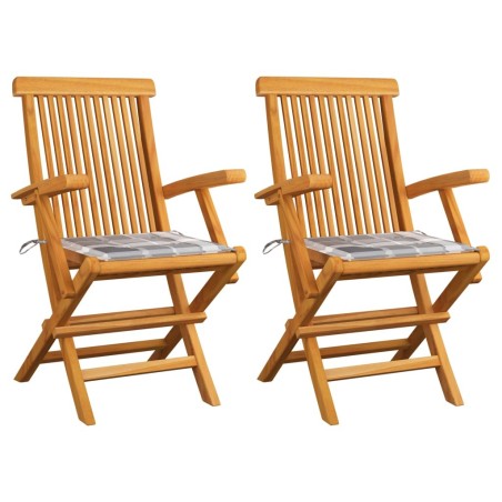 Chaises de jardin lot de 2 avec coussins à carreaux gris Teck 550327550327