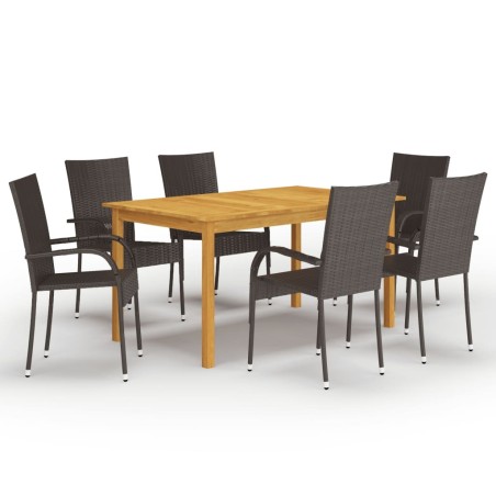 Ensemble à manger de jardin 7 pcs Marron 550357550357