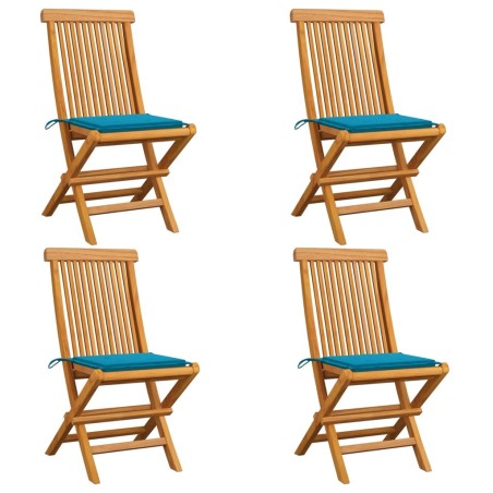 Chaises de jardin et coussins bleu lot de 4 Bois de teck massif 550381550381