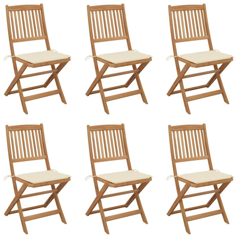 Chaises pliables de jardin lot de 6 avec coussins Bois d'acacia 550414550414