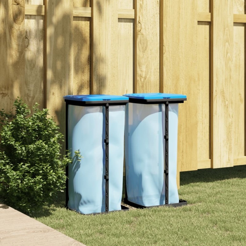 Porte-sacs poubelles 2 pcs noir et bleu 60 L PP 550451550451