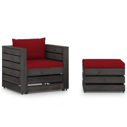 Salon de jardin 2 pcs avec coussins Bois imprégné de gris 550452550452