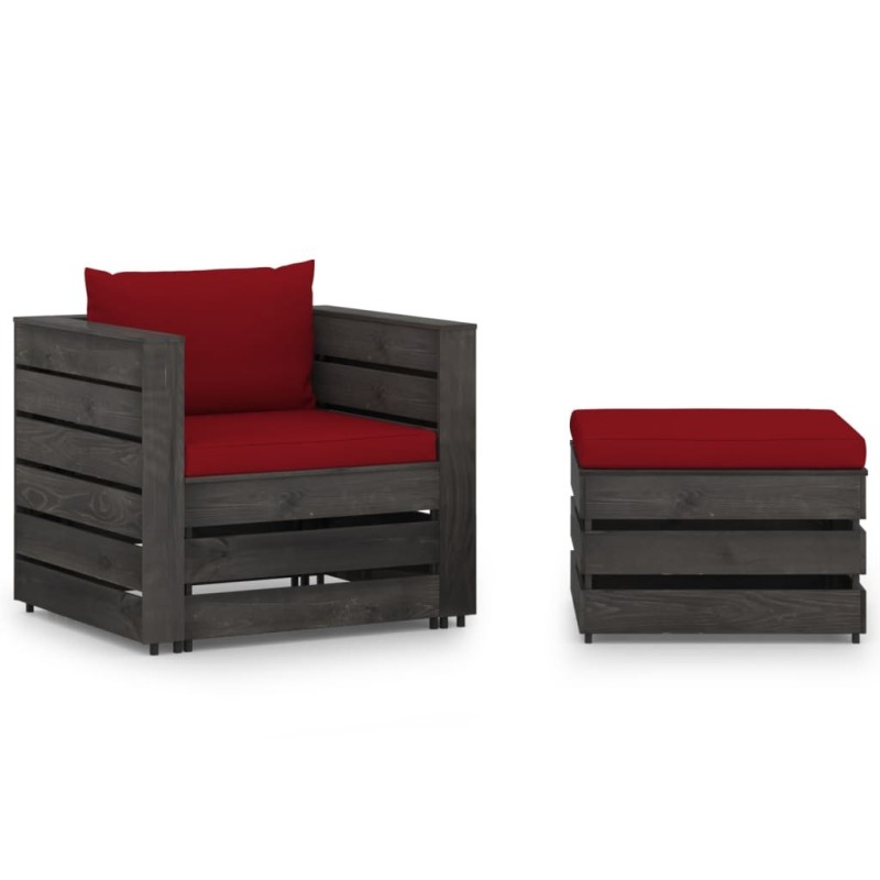 Salon de jardin 2 pcs avec coussins Bois imprégné de gris 550452550452