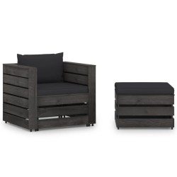 Salon de jardin 2 pcs avec coussins Bois imprégné de gris 550454550454