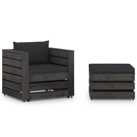 Salon de jardin 2 pcs avec coussins Bois imprégné de gris 550454550454