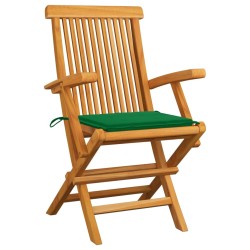 Chaises de jardin avec coussins vert lot de 3 Bois teck massif 550471550471
