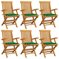 Chaises de jardin avec coussins vert lot de 6 Bois teck massif 550477550477