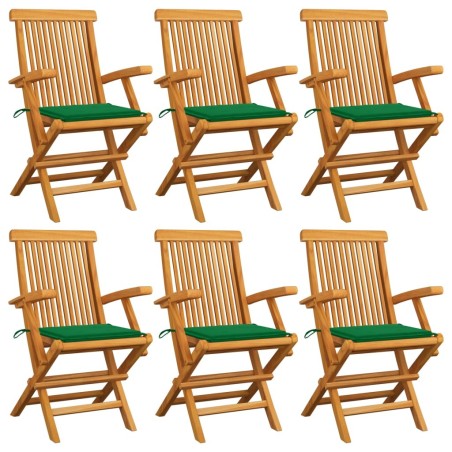 Chaises de jardin avec coussins vert lot de 6 Bois teck massif 550477550477