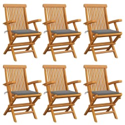 Chaises de jardin avec coussins gris lot de 6 Bois teck massif 550479550479
