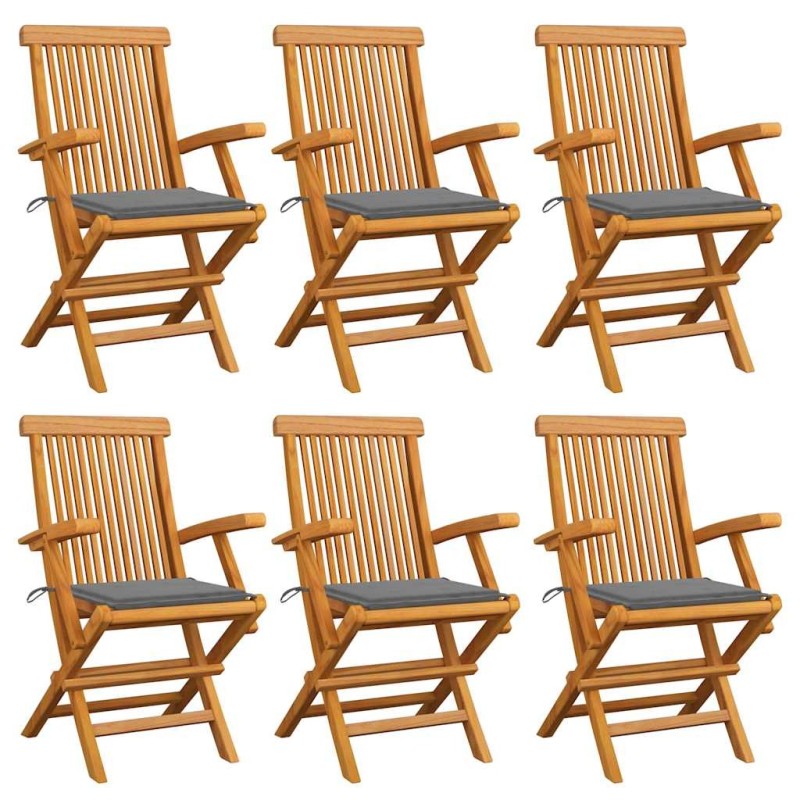 Chaises de jardin avec coussins gris lot de 6 Bois teck massif 550479550479