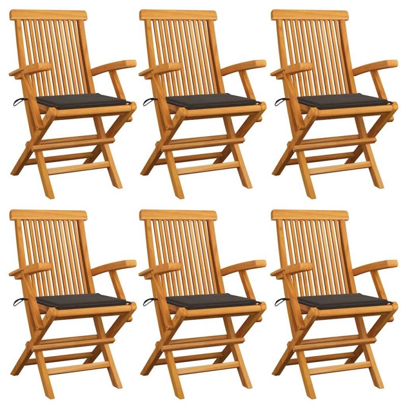 Chaises de jardin avec coussins taupe lot de 6 Bois teck massif 550480550480