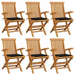 Chaises de jardin avec coussins noir lot de 6 Bois teck massif 550481550481