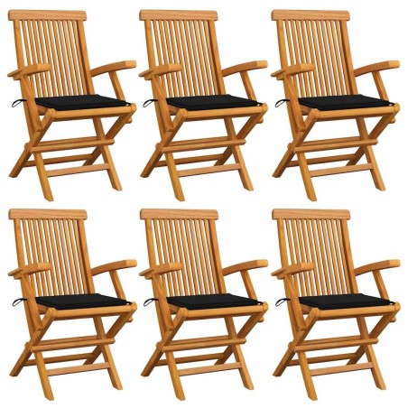 Chaises de jardin avec coussins noir lot de 6 Bois teck massif 550481550481