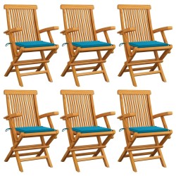 Chaises de jardin avec coussins bleu lot de 6 Bois teck massif 550482550482