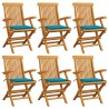 Chaises de jardin avec coussins bleu lot de 6 Bois teck massif 550482550482