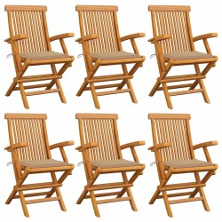 Chaises de jardin avec coussins beige lot de 6 Bois teck massif 550484550484