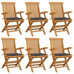 Chaises de jardin avec coussins anthracite lot de 6 Bois teck 550486550486