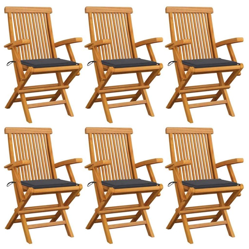 Chaises de jardin avec coussins anthracite lot de 6 Bois teck 550486550486