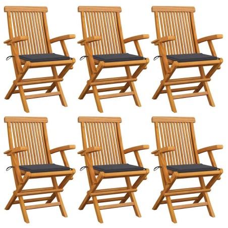 Chaises de jardin avec coussins anthracite lot de 6 Bois teck 550486550486