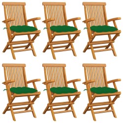 Chaises de jardin avec coussins vert lot de 6 Bois teck massif 550491550491