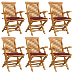 Chaises de jardin coussins rouge bordeaux lot de 6 Teck massif 550497550497
