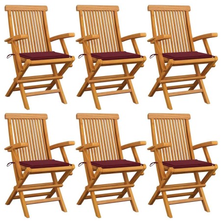 Chaises de jardin coussins rouge bordeaux lot de 6 Teck massif 550497550497