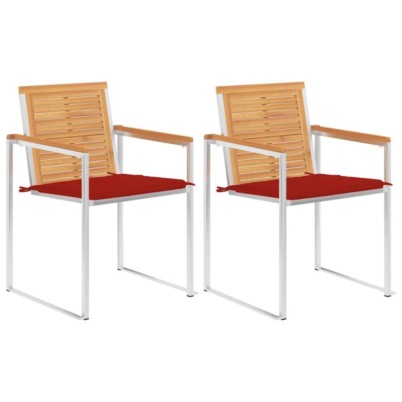 Chaises de jardin avec coussins lot de 2 Teck solide et acier 550499550499