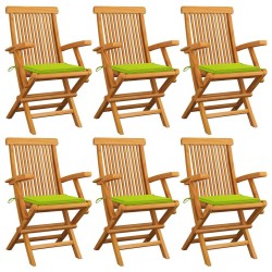 Chaises de jardin avec coussins vert vif lot de 6 Bois teck 550507550507