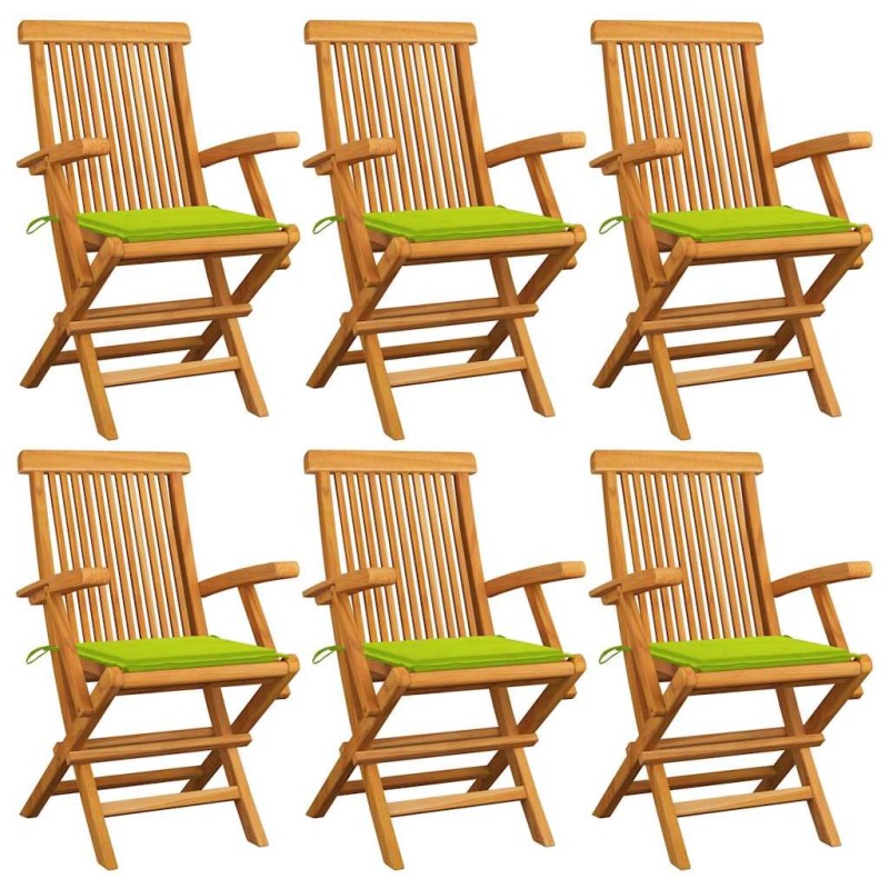 Chaises de jardin avec coussins vert vif lot de 6 Bois teck 550507550507