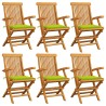 Chaises de jardin avec coussins vert vif lot de 6 Bois teck 550507550507
