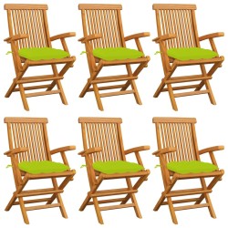 Chaises de jardin avec coussins vert vif lot de 6 Bois teck 550510550510