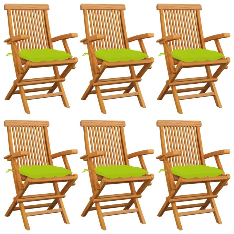 Chaises de jardin avec coussins vert vif lot de 6 Bois teck 550510550510
