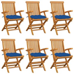 Chaises de jardin avec coussins bleu lot de 6 Bois teck massif 550513550513