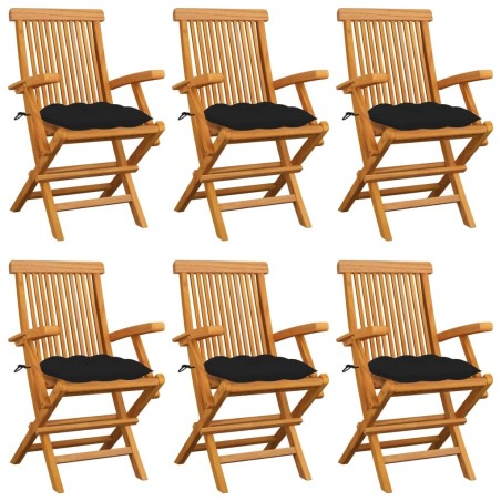 Chaises de jardin avec coussins noir lot de 6 Bois teck massif 550514550514
