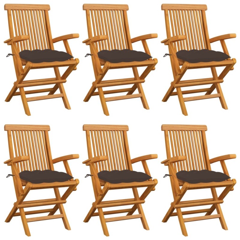 Chaises de jardin avec coussins taupe lot de 6 Bois teck massif 550516550516