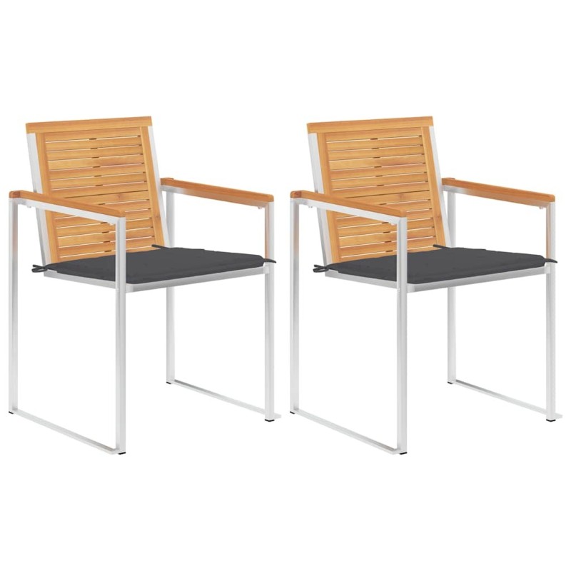 Chaises de jardin avec coussins lot de 2 Teck solide et acier 550517550517