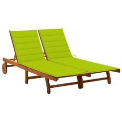 Chaise longue de jardin 2 places avec coussins Acacia solide 550520550520