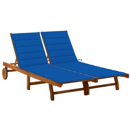 Chaise longue de jardin 2 places avec coussins Acacia solide 550525550525