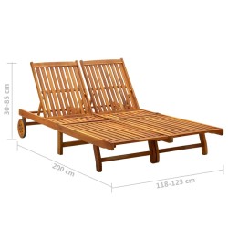 Chaise longue de jardin 2 places avec coussins Acacia solide 550531550531
