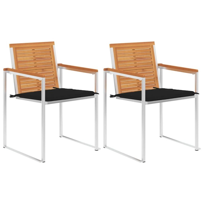 Chaises de jardin avec coussins lot de 2 Acacia solide et acier 550538550538