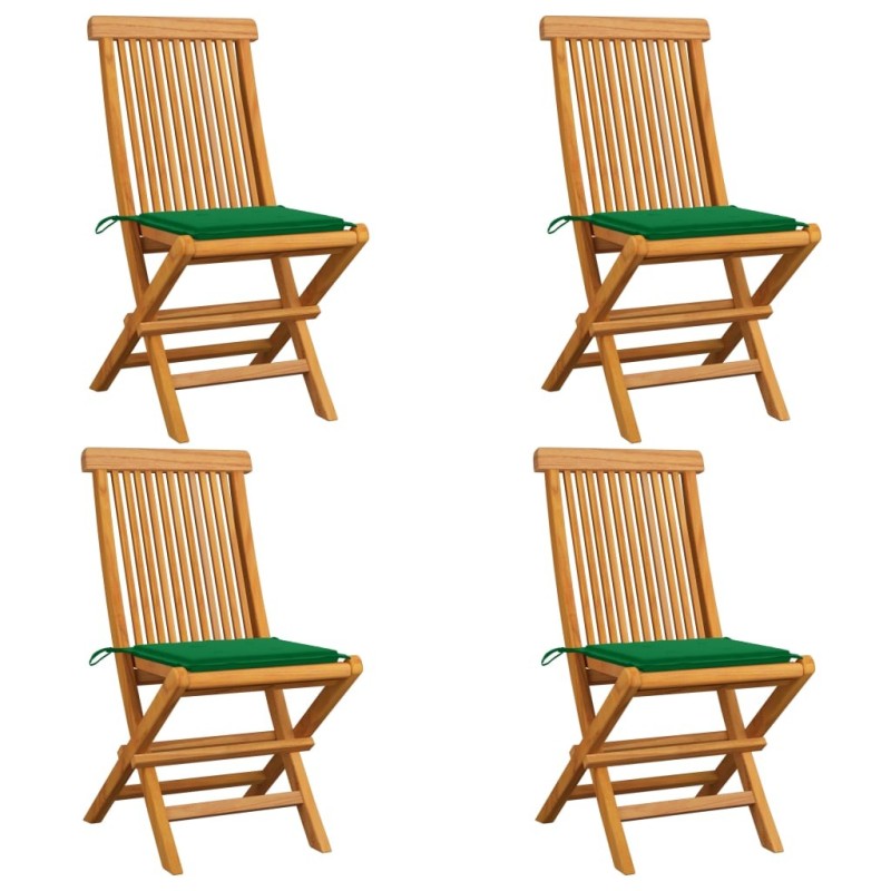 Chaises de jardin et coussins vert lot de 4 Bois de teck massif 550542550542